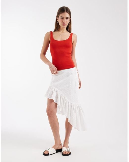 Daisy Street Red Boho Asymmetric Midi Skirt