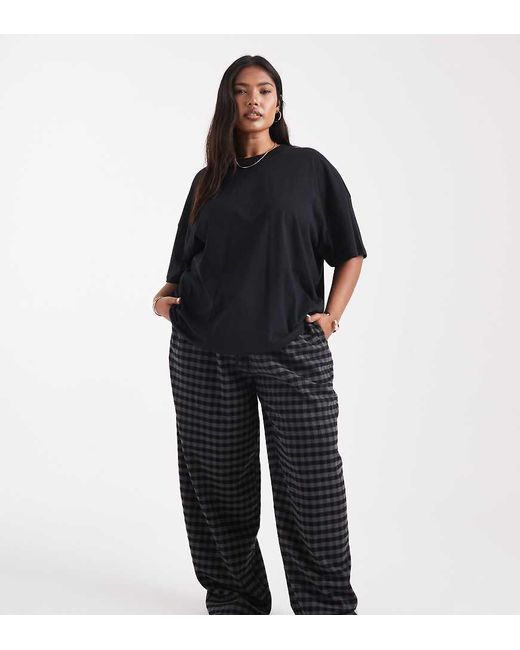 Pantalones Negros Y Grises A Cuadros Sin Cierres De Pernera Barrel Con Lazada En La Cintura De Curve ASOS de color Black