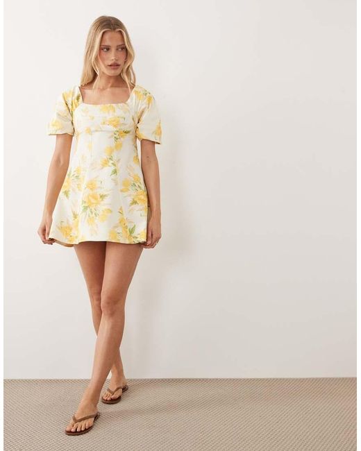 ASOS Natural Square Neck Structured Cotton Blend Mini Dress With Back Strap
