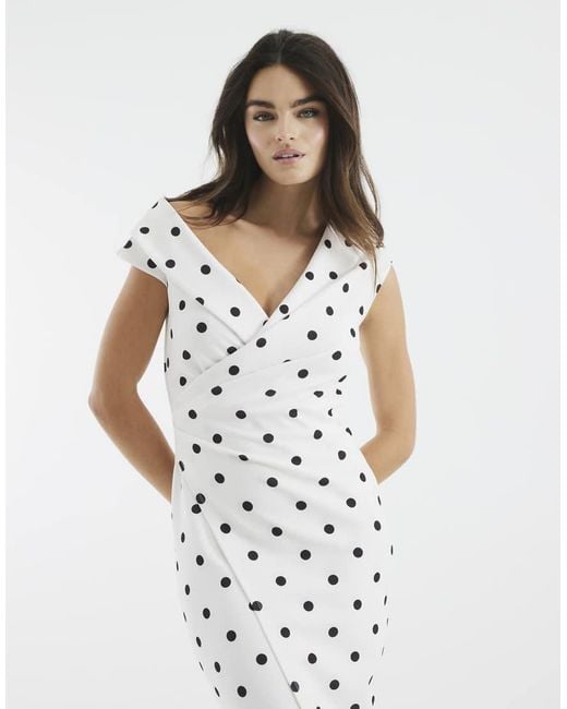 River Island White Asymmetric Polka Dot Wrap Midi Dress