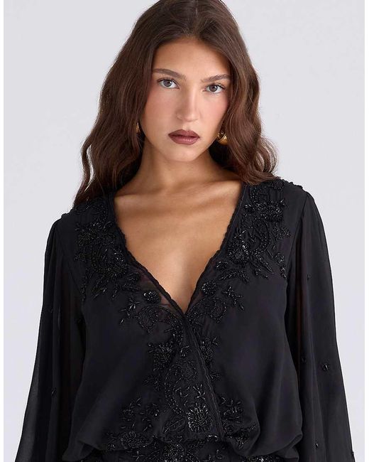 House Of Cb Black Gianna Hand Beaded Georgette Mini Dress