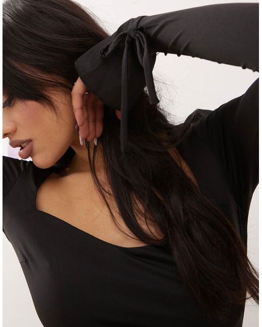 Princess Polly White Double Layered Slinky Square Neck Bow Tie Sleeve Detail Mini Dress