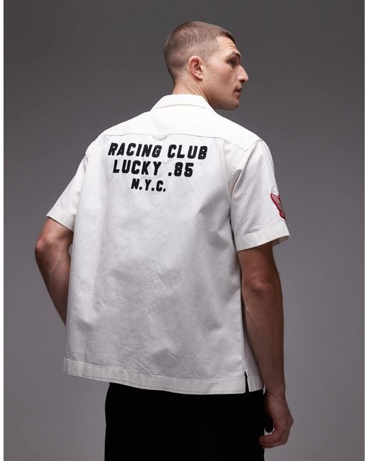 Tommy Hilfiger Gray Camp Patch Racing Logo Short Sleeve Shirt for men