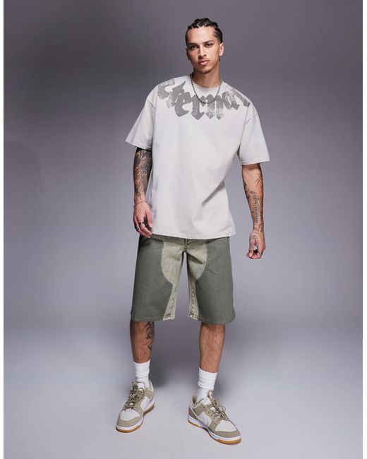 Liquor N Poker Gray Relaxed Denim Carpenter Shorts for men