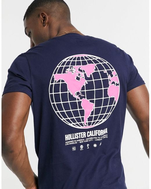 Camiseta azul marino con logo del mundo estampado en la espalda Hollister  de hombre de color Azul | Lyst