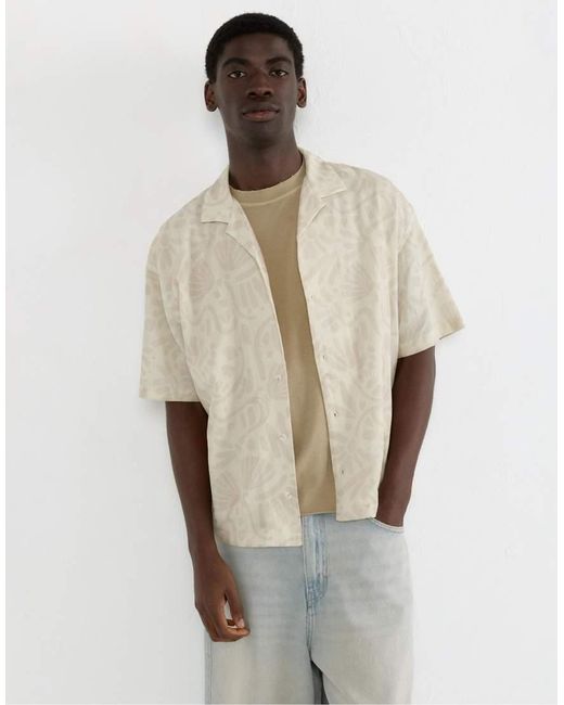 Camicia A Maniche Corte Color Sabbia Con Stampa di Pull&Bear in Natural da Uomo