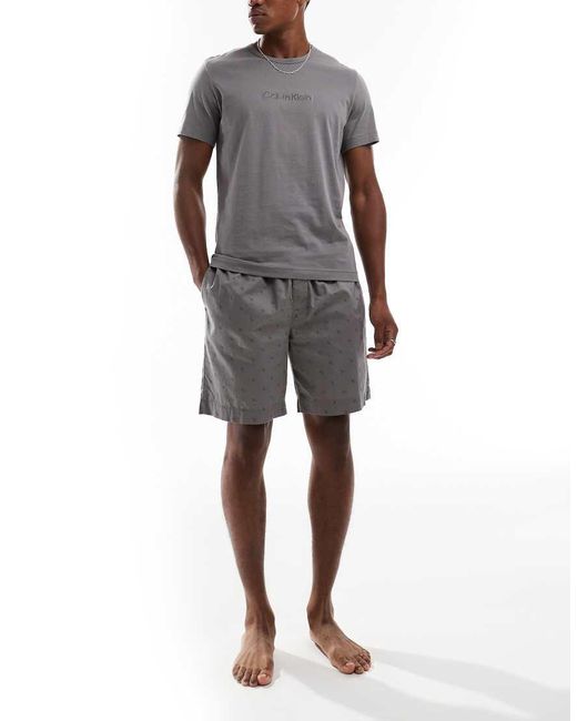 Calvin Klein Gray Cotton Poplin Sleep Short Set for men