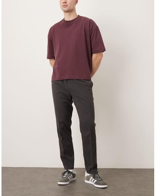 ASOS Gray Tailored Flannel Pull On Tapered Trousers for men