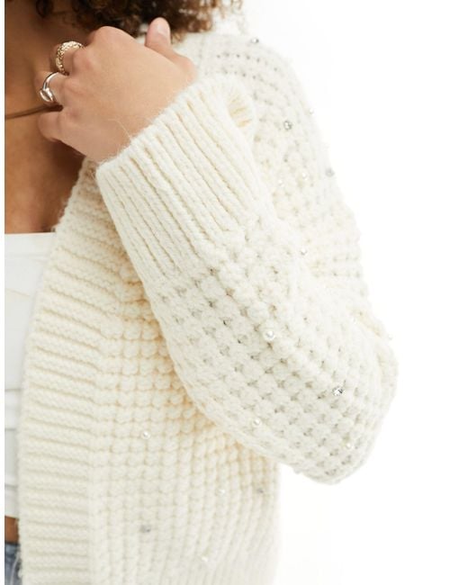 River Island Crystal Faux Pearl Embellished Open Front Cardigan