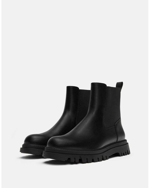 Pull&Bear – gefütterte chelsea-stiefel in Black für Herren