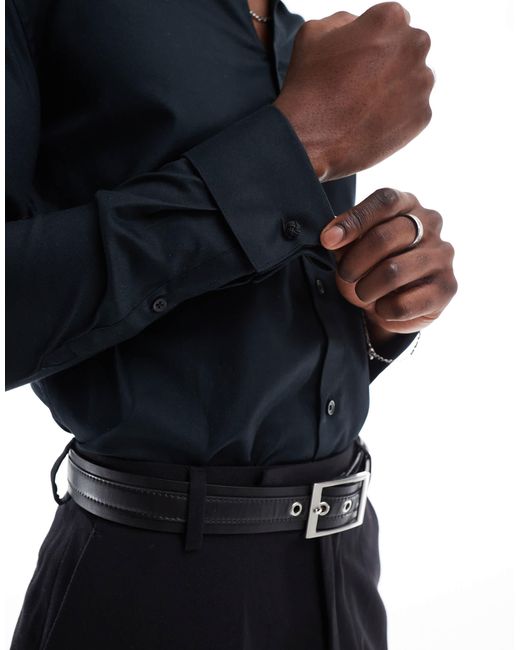 ASOS – elegantes, leicht zu bügelndes hemd aus twill in Blue für Herren