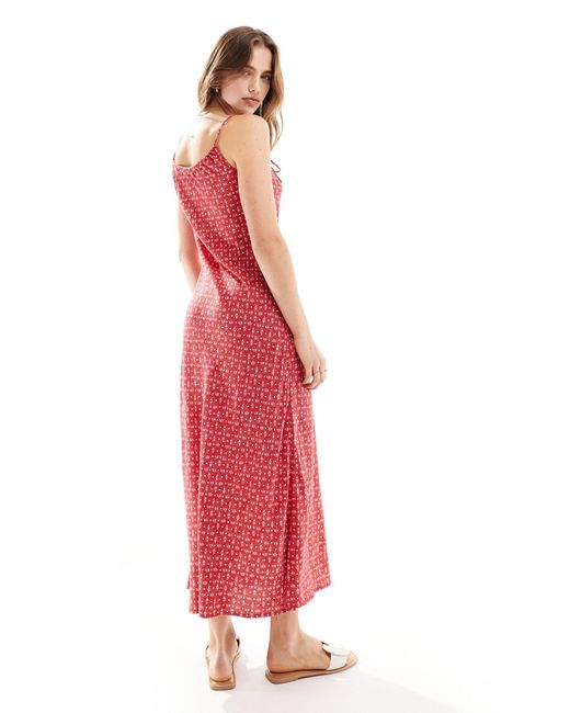 Robe nuisette longue coupée en biais à pois et motif cachemire avec liens devant Miss Selfridge en coloris Red