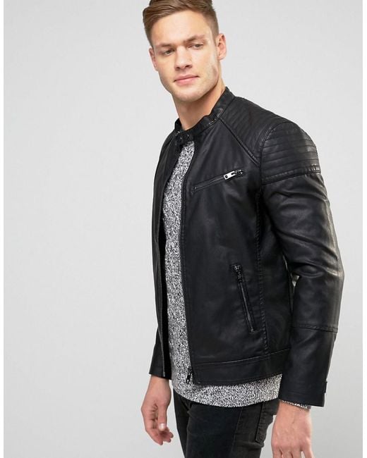 New Look Faux Leather Biker Jacket In Black for Men | Lyst