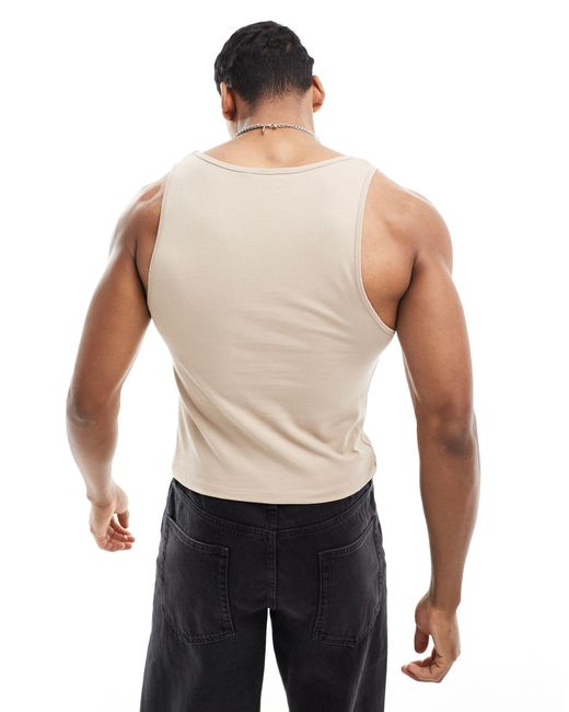ASOS Gray Muscle Fit Rib Square Neck Vest for men
