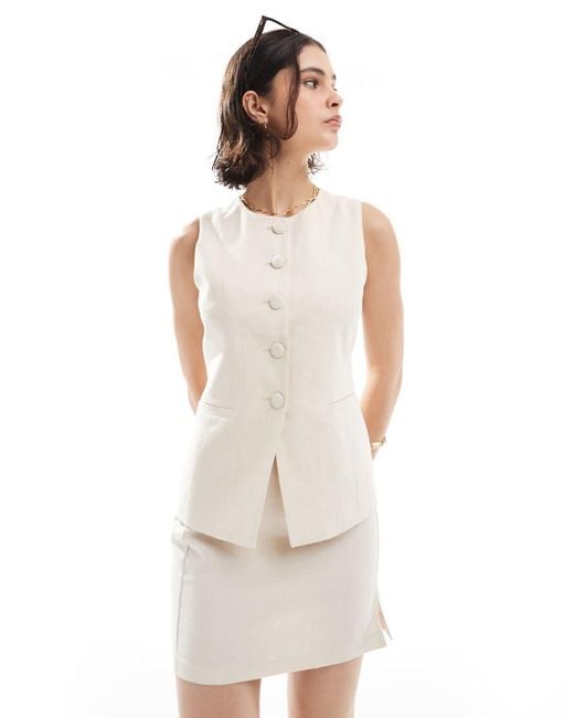 New Look White Co-ord Longline Linen Waistcoat