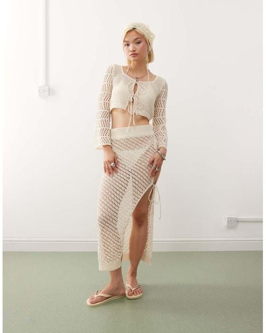 Noisy May Natural Crochet Tie Front Top