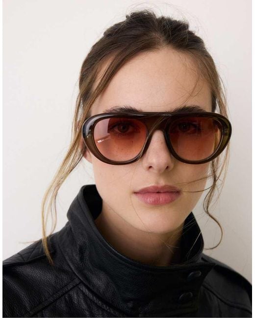 Stradivarius Green Round Resin Sunglasses