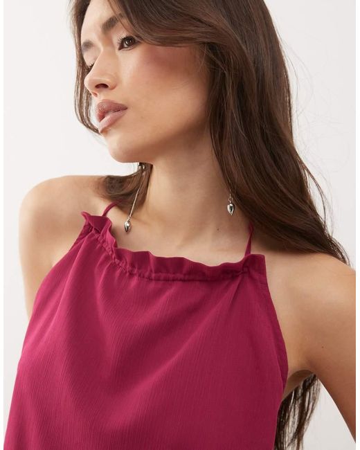 Motel Red Veloria High Halter Neck Dropped Waist Dress