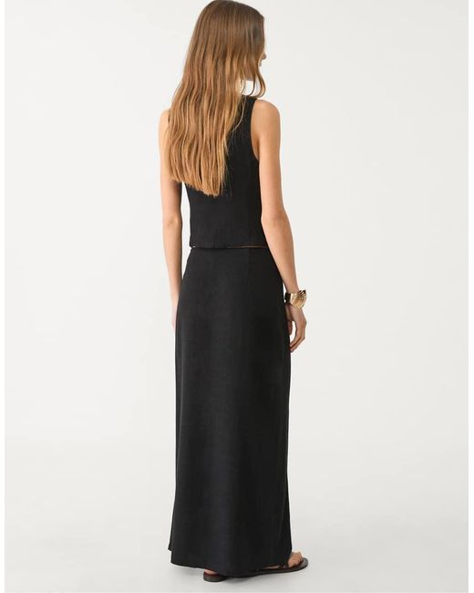 Stradivarius Black Splie Side Midi Skirt With Linen