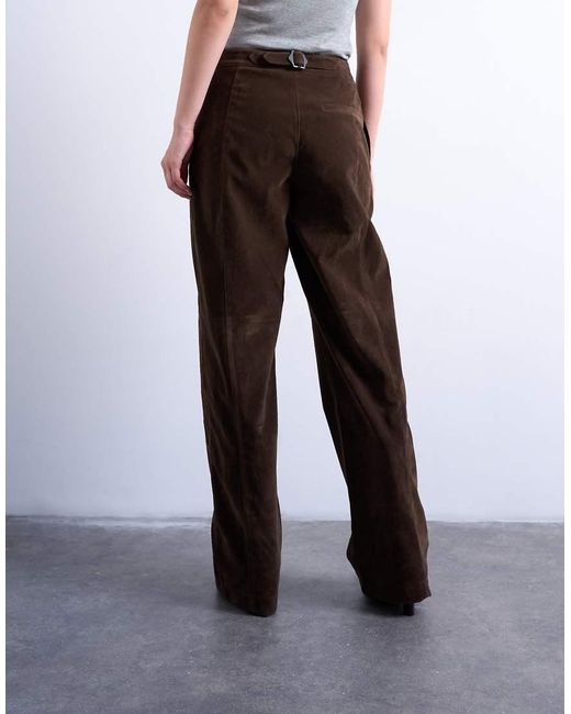 TOPSHOP White Faux Suede Wide Leg Trouser With Seam Detail