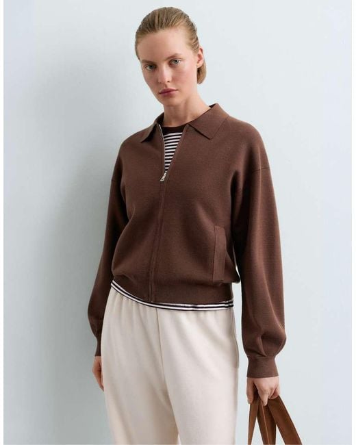 Oysho Brown Knit Polo Jacket