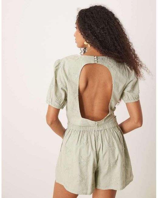 ASOS Natural Open Back Top With 3d Floral Embroidery Co-ord
