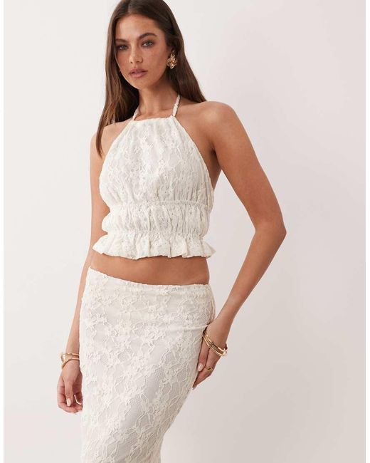 The Frolic Natural Exclusive Lace Halterneck Shirred Detail Open Back Top Co-Ord
