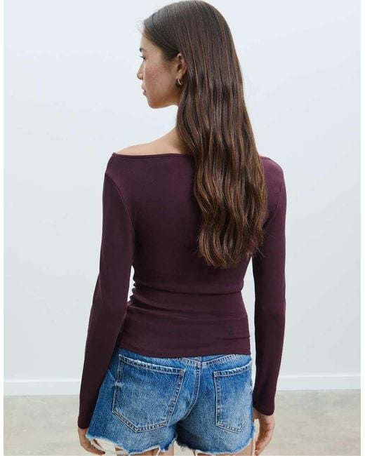 Maglietta A Maniche Lunghe Con Arricciatura di Stradivarius in Purple