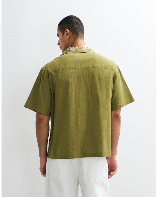 ASOS Green Oversized Shirt With Floral Embroidery for men