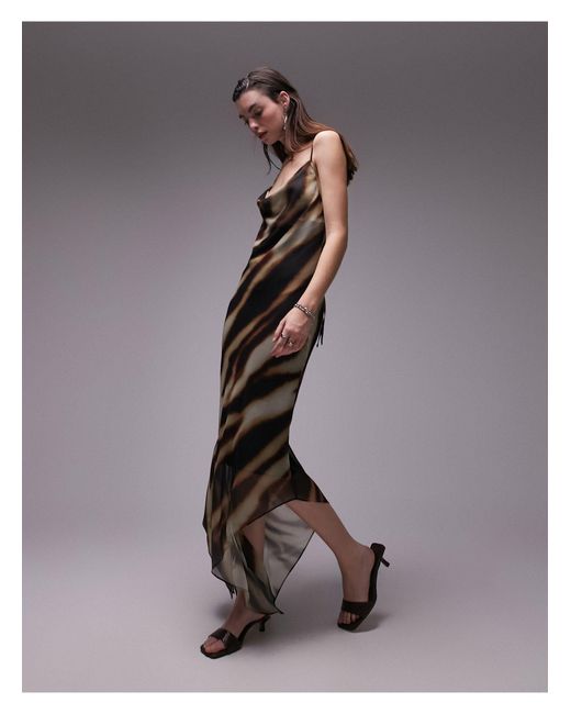 TOPSHOP Brown Sheer Ombre Stripe Midi Slip Dress