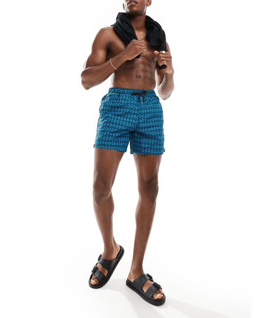 Superdry Blue Printed 15-inch Swim Shorts for men