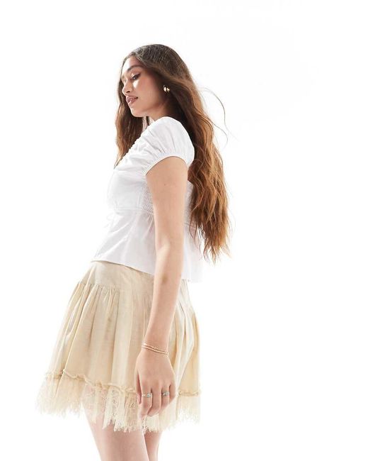 ASOS White Laundered Mini Skirt With Lace Hem