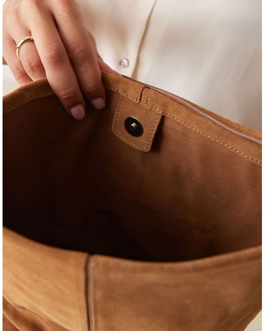 Mango Brown Suede Shoulder Bag With Adjustable Strap