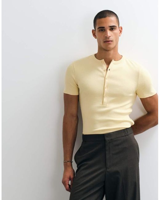 ASOS Natural Muscle Fit T-Shirt With Henley for men