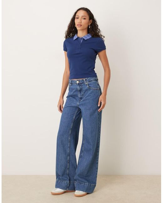 ASOS Gekrompen Poloshirt Met Hybride Kraagje in het Blue