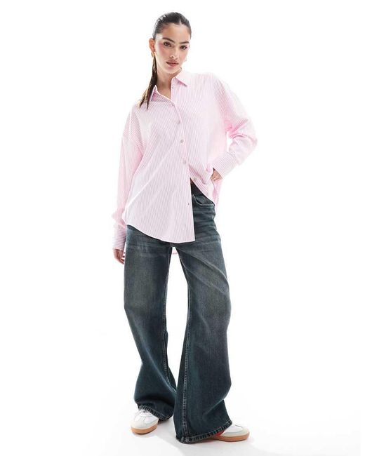 Vero Moda Oversized Gestreept Overhemd in het Pink