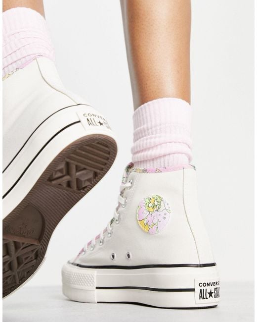 Converse Chuck Taylor - Lift - Hoge Sneakers Met Plateauzool En Bloemendetails in het White