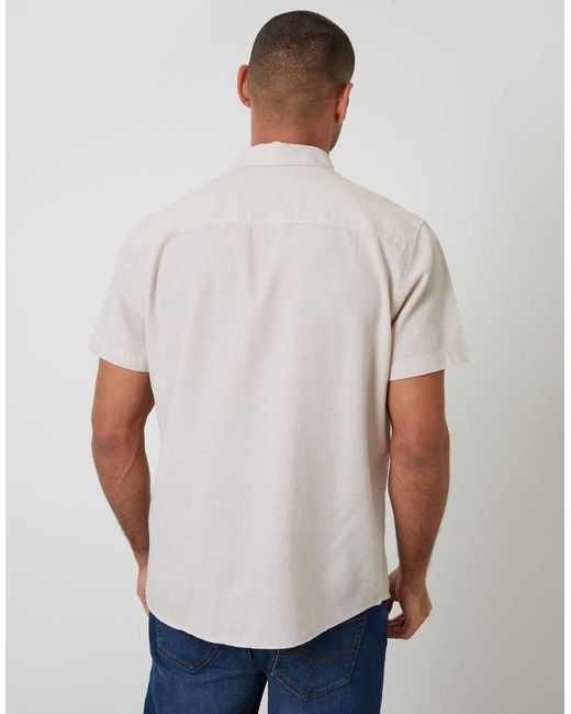Threadbare White Short Sleeve Linen Blend Shirt for men