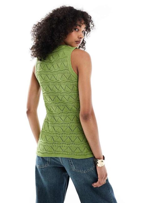 ASOS Green Knitted Lace Stitch Waistcoat
