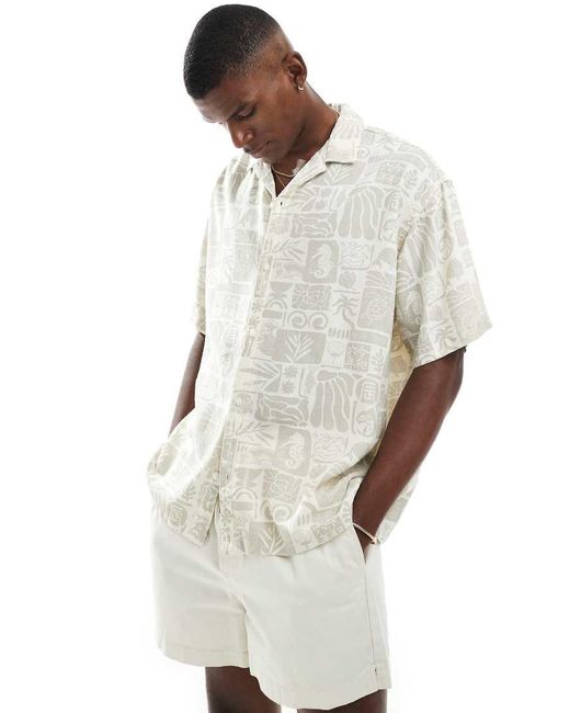 Jack & Jones Linnen Overhemd Met Revere Kraag, Korte Mouw En Zeelevenprint in het Natural voor heren