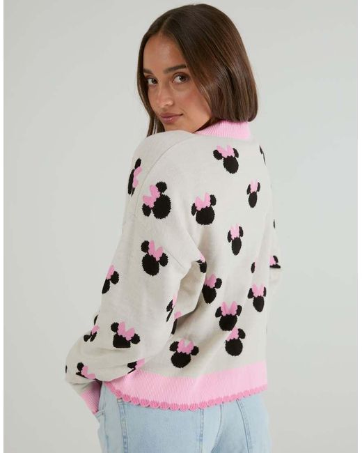 Skinnydip London Gray Disney Minnie Mouse Ecru Knitted Cardigan
