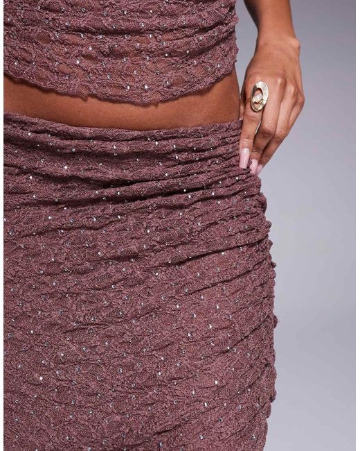Falda Larga Marrón Fruncida De Encaje Con Diseño Termosellado De Strass De (Parte De Un Conjunto) ASOS de color Purple