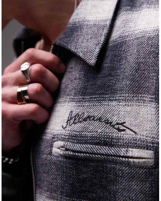AllSaints Gray Ellis Zip Through Check Jacket for men