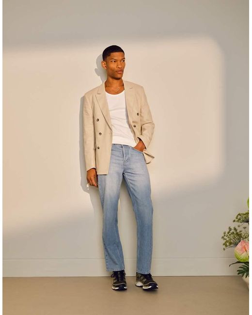 Blazer Doppiopetto Misto Lino Color Pietra di Topman in Natural da Uomo