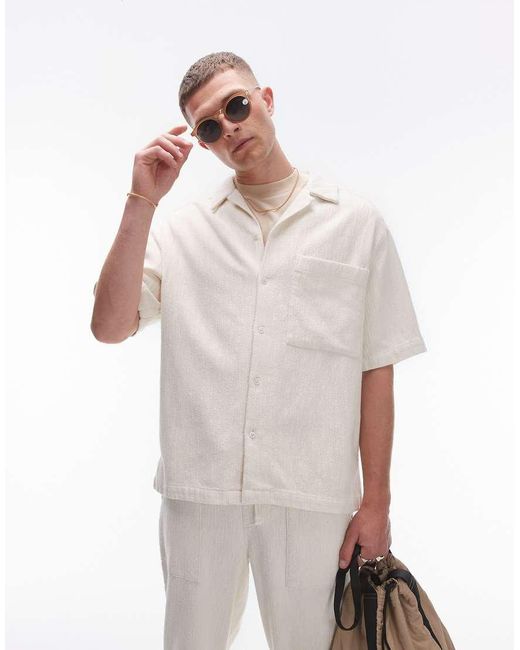 Topman White Co Ord Short Sleeve Relaxed Textured Shirt for men