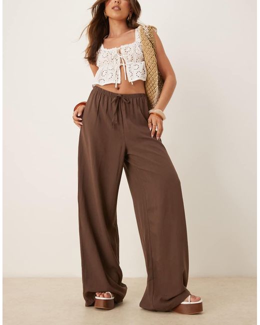 ASOS Brown Linen Blend Pull On Trouser