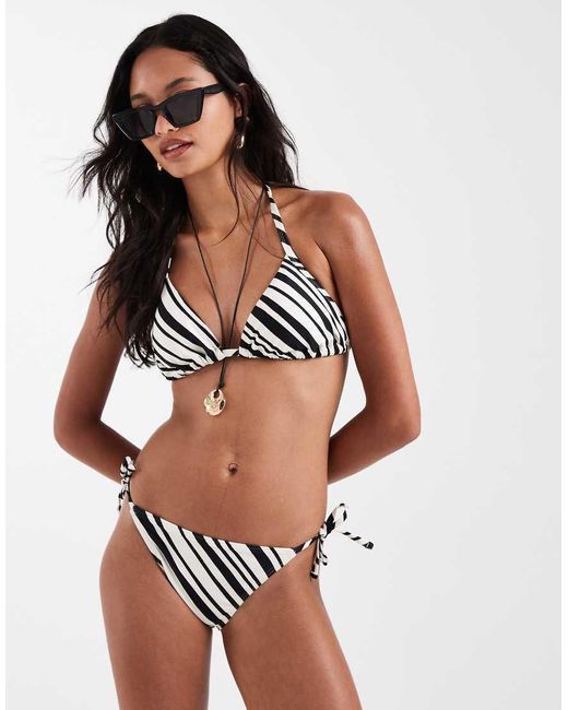 New Look Brown Stripe Triangle Bikini Top