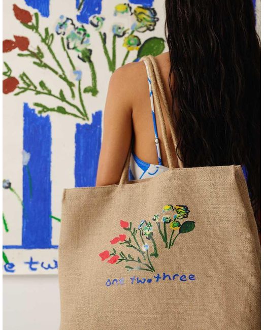 TOPSHOP Blue Tallie Graphic Tote Bag