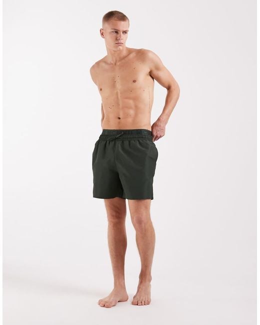 River Island Green Swim Shorts With Double Waistband for men
