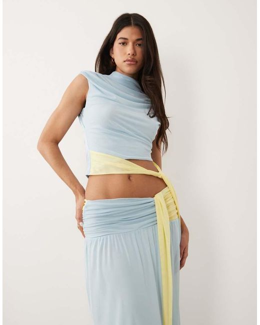 ASOS Blue Co-ord Mesh Colour Block Maxi Skirt With Sash